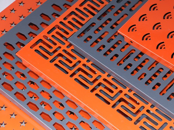 Perforated metal products in 5 different colors and patterns